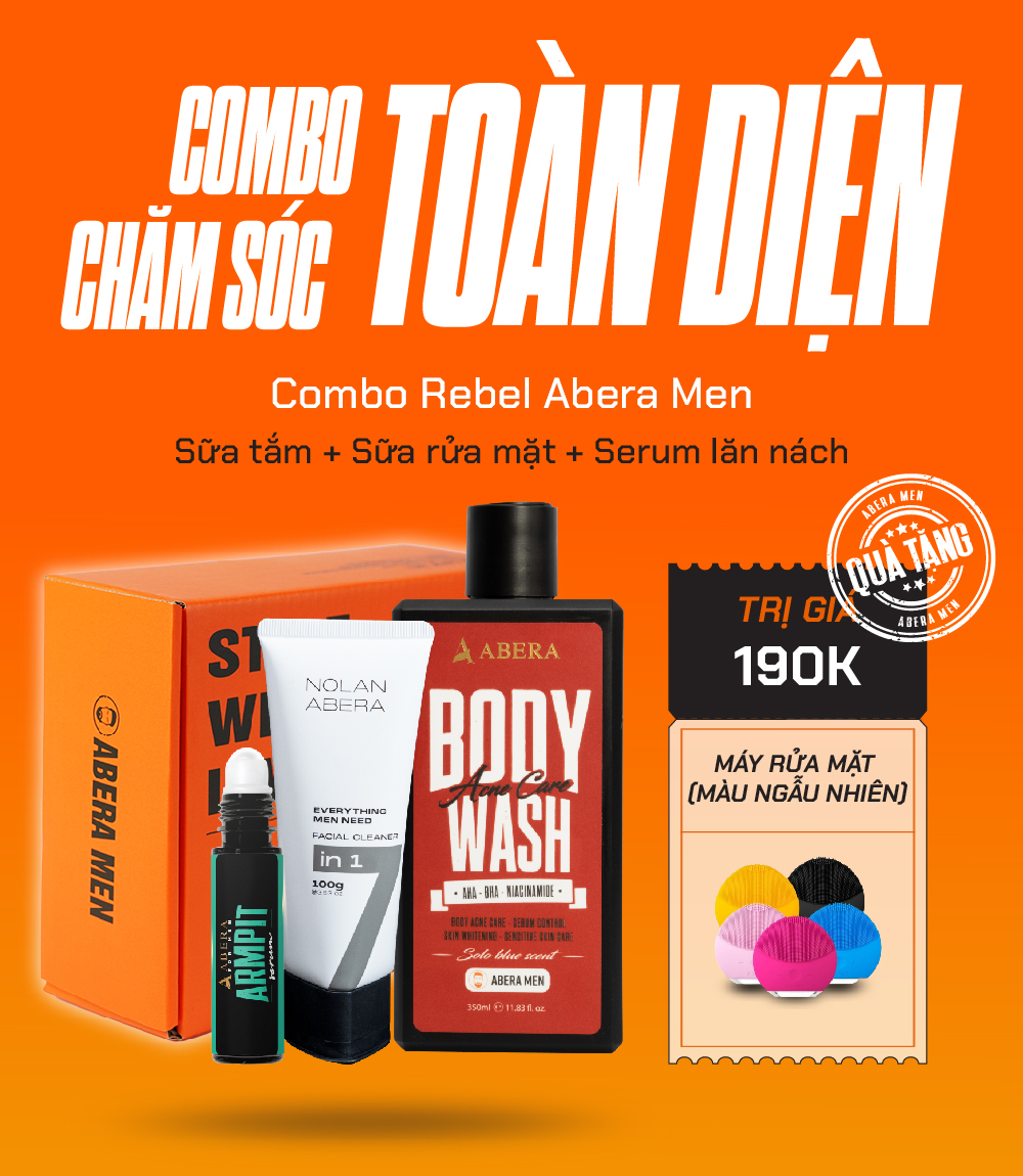 Combo Nổi Loạn Rebel Abera Men - Sữa Tắm 3in1 & Serum Lăn Nách & Sữa Rửa Mặt. Tặng Máy Rửa Mặt